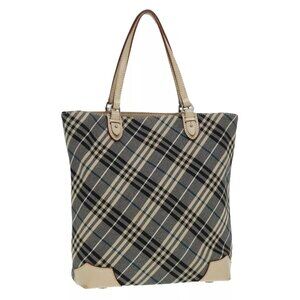 BURBERRY Nova Check Blue Label Tote Bag Canvas Blue Silver Auth bs17615